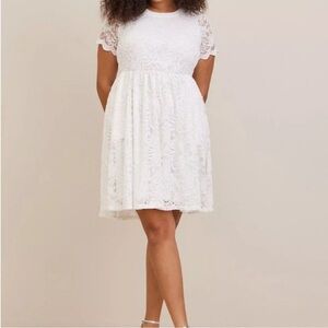 Torrid Womens White Mini Lace Fit Flare Wedding Subtle Bridal Dress Size 1X NWT